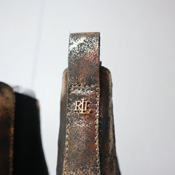 LAUREN RALPH LAUREN Gold Distressed Lug Sole Goring Corinne  Block Heel Booties - Picture 7 of 12